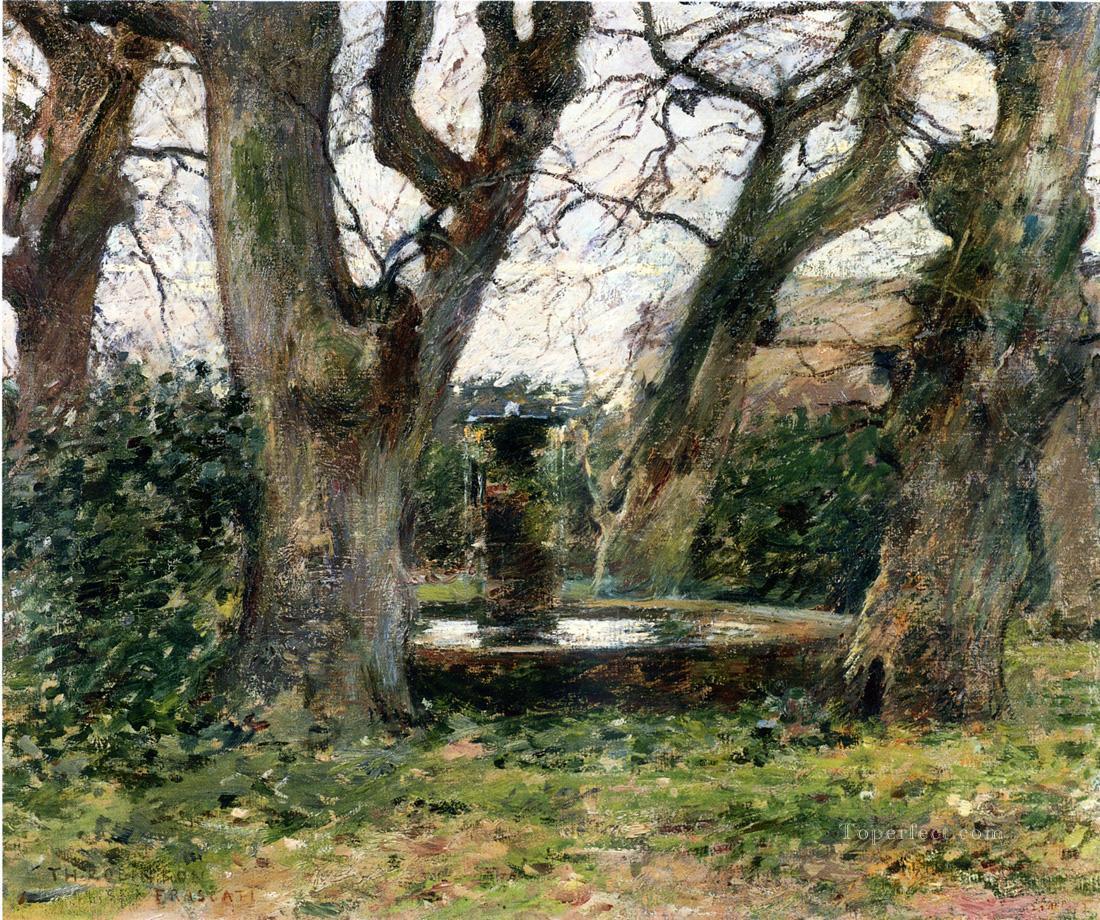 Italian Landscape with a Fountain impressionism landscape Theodore Robinson woods forest Oil Paintings